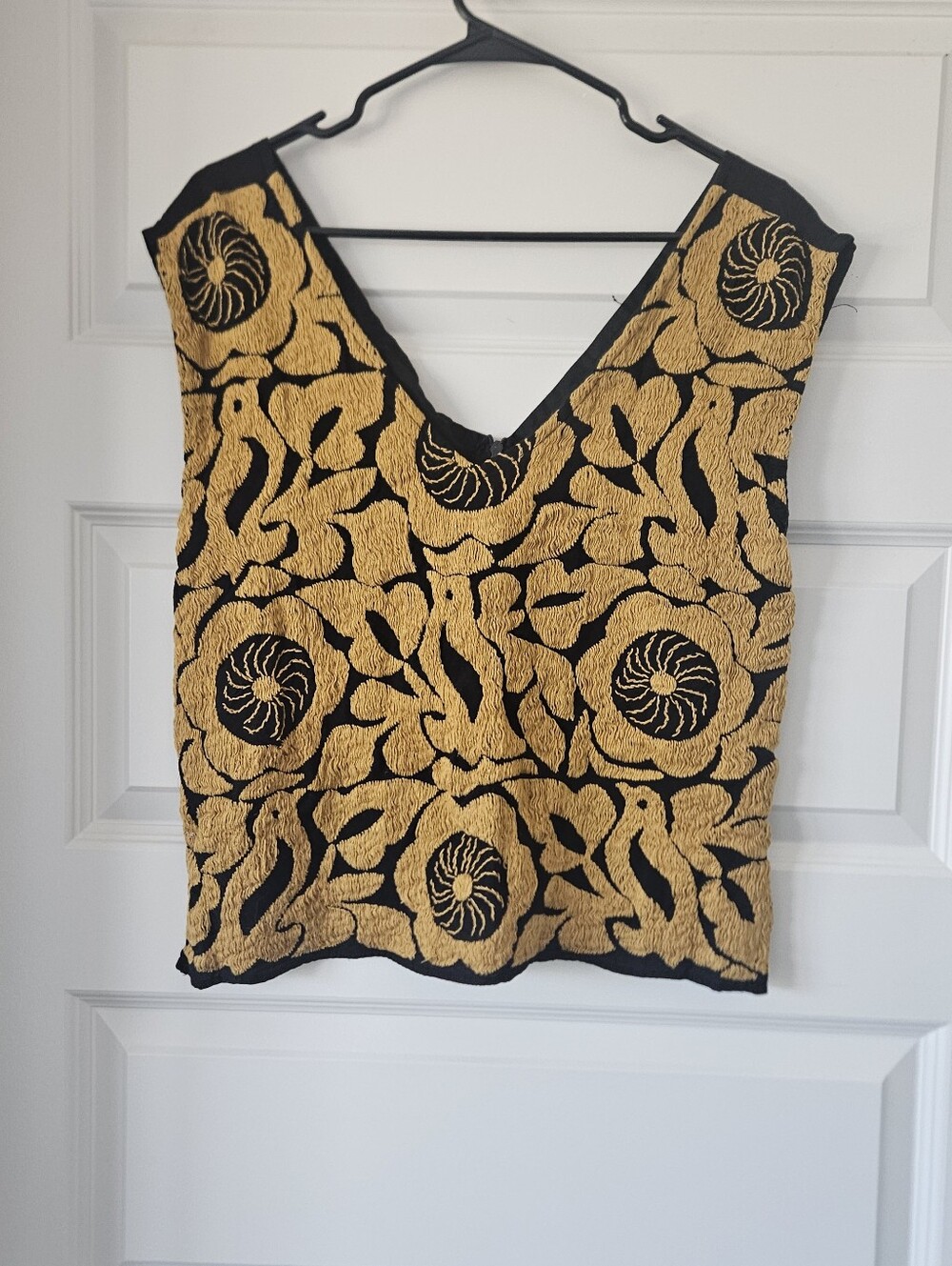 Embroidered V-Neck Black and Gold Crop Top